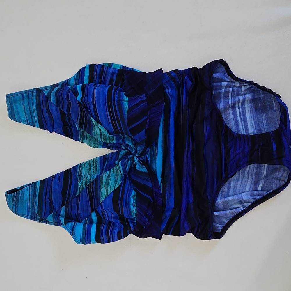 NWOT Blue, Aqua and Black One-piece Size 16 Striped Swimsuit